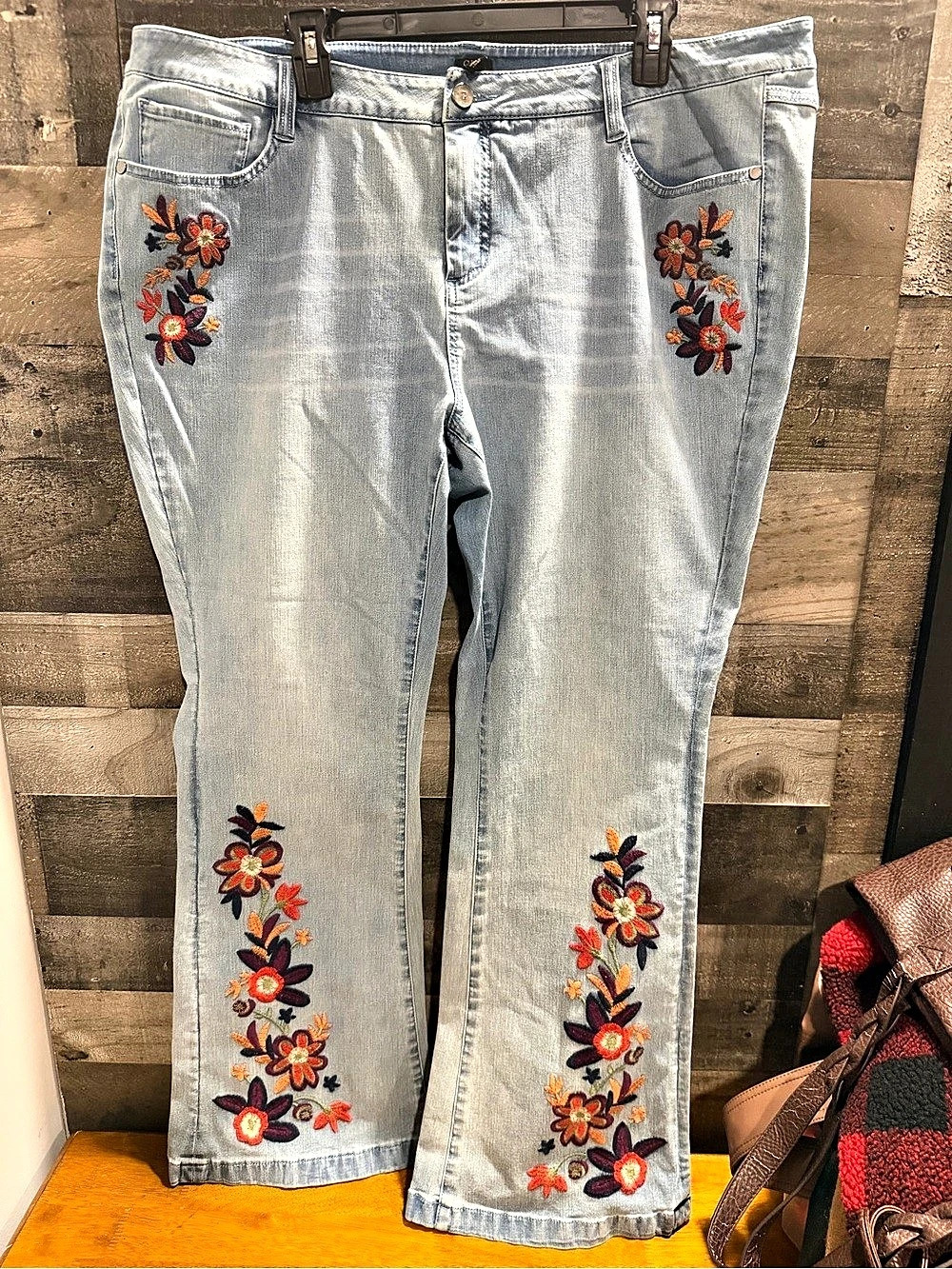 C.I.L.I. Embroidered Floral Bootcut Jeans in Blue Waist 20W